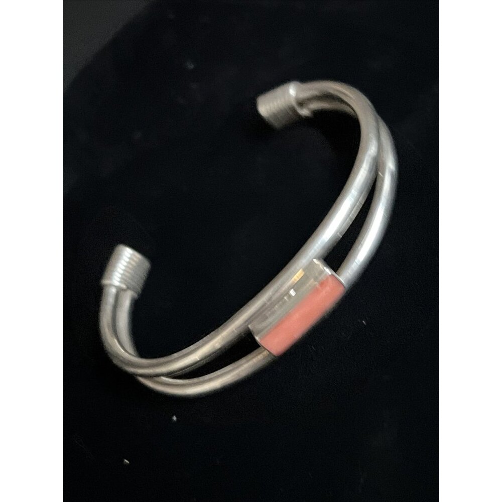 Vintage Sterling Silver Pink Rhodochrosite Modernist Cuff Bracelet 25.8g - Picture 2 of 8